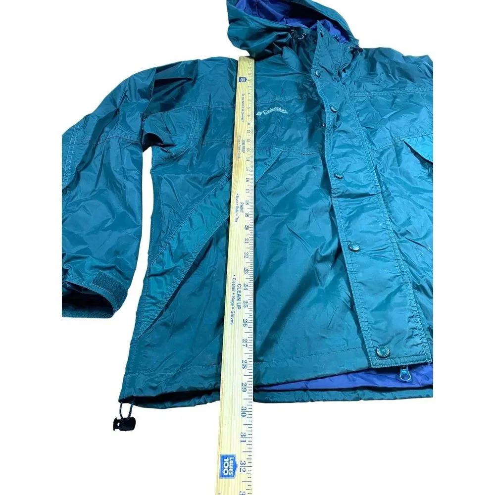 Vintage 90s Columbia Jacket Mens LARGE Green Hooded Waterproof Rain Coat